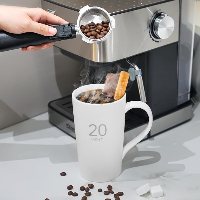 Number Large Coffee Mug Set of 2, Tall White Ceramic Coffee Cup, 20 oz Mug for Coffee, Cocoa, Latte, Milk, Tea - Image 5