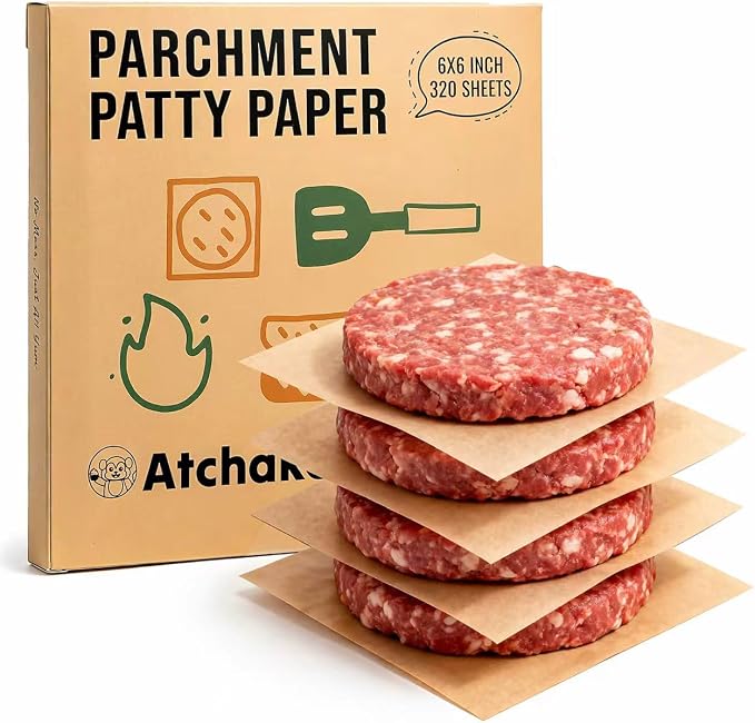6x6 Inches Parchment Paper Squares 320Pcs, Hamburger Patties Paper | Unbleached Hamburger Patty Paper, Non-Stick Parchment Sheets for Separating Patty, Wrapping, Naan, Tortillas Press, Freezer by Atchake