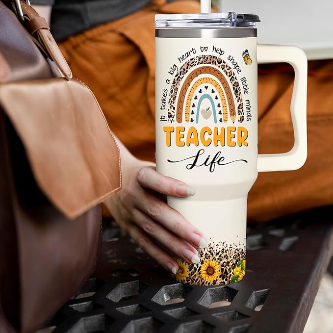 Teacher Appreciation Sunflower Tumbler 40Oz With Handle - Christmas and Graduation Gifts for Women, Thank You From Students