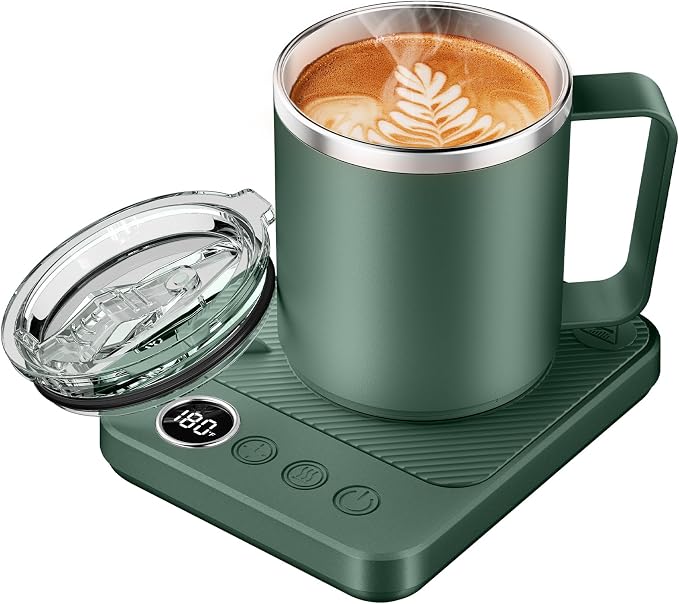 Felibeaco Coffee Mug Warmer & Mug Set for Desk, Smart Coffee Cup Warmer with 16oz Heated Mug, Cup Heater with Auto Shut Off for Office/Home, Coffee Gifts for Men&Women, for mom,Green by MakeYourLifeEasier