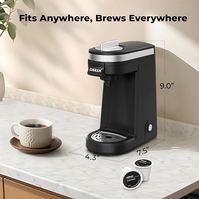CHULUX Mini Single Serve Coffee Maker for K Pod, Brew Up to 12oz Cup, Black | Fast-Heating Boiler System, Single Cup Brewing, Portable Compact Design, Four-Hole Multi-Stream Needle, Adjustable Drip Tray - Image 7