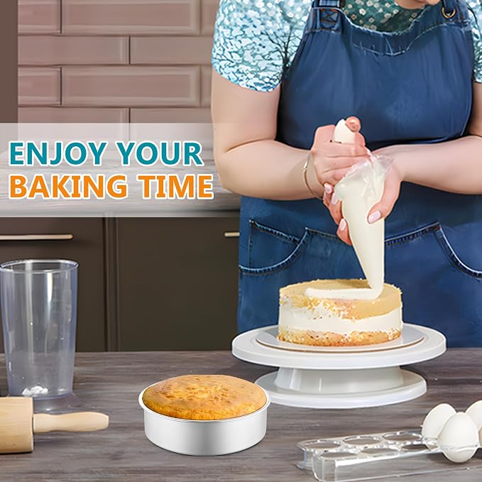 P&P CHEF 5 Inch Round Cake Pan Set of 3, Stainless Steel Baking Cake Pans | Round Baking Cake Pan Bakeware for Layer Birthday Cake, Fit Oven/Pots/Pressure Cooker, Leakproof & Dishwasher Safe, Silver - Image 5