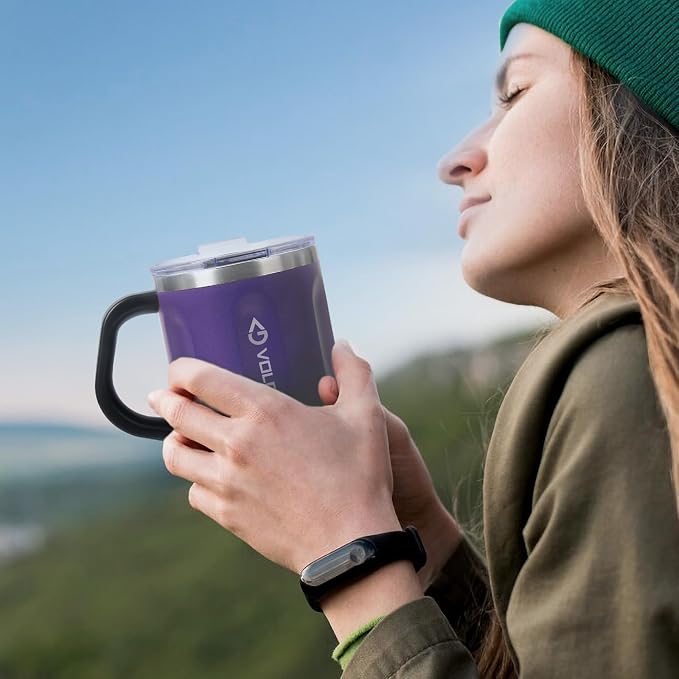 16oz Stainless Steel Togo Coffee Travel Mug, Spill Proof Tea Mug with Handle and Lid, Lightweight and Durable, Great for Office Home and Outdoor Use (Purple) - Image 6
