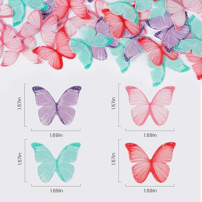 Edible Butterflies for Cake Decorating, 60 Pcs Butterfly Cake Decorations, Wafer Paper Butterflies Cupcake Toppers, Mix Colors - Image 4