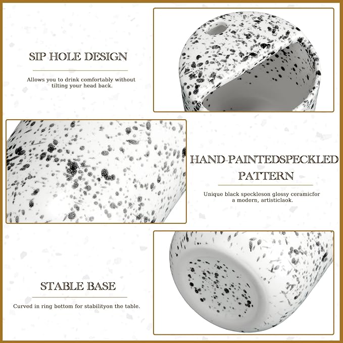 Ceramic Coffee Mug with Sip Hole 10 oz Speckled Pattern Coffee Cup Retro Hand Painted Ceramic Tea Travel Mug Cappuccino Latte Cup for Kitchen Dining Travel, Microwave & Dishwasher Safe - Image 3