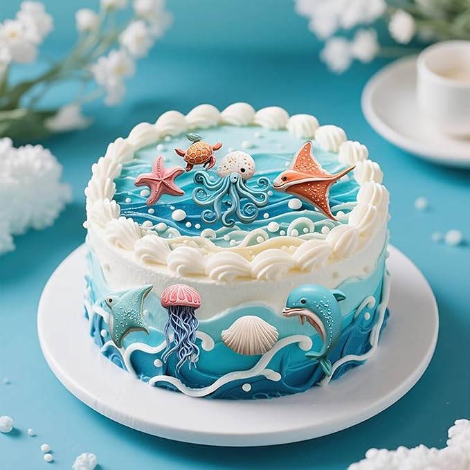 1 Pcs Ocean Theme Cake Decoration Silicone Mold, Turtle Octopus Chocolate Fondant Mold, for Kitchen Baking Cupcake Topper Chocolate Candy and Resin Pendant Clay
