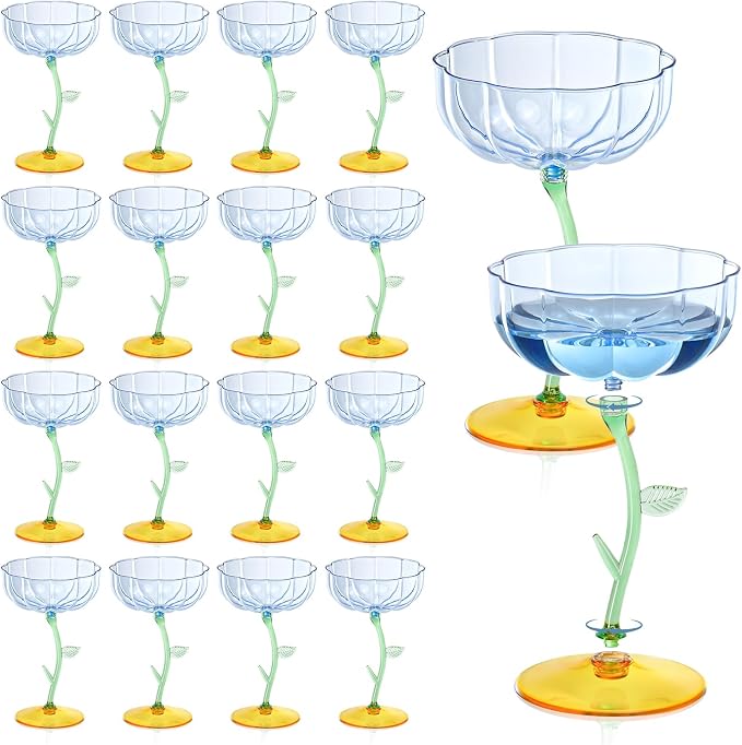24 Pcs Blue Plastic Ribbed Coupe Glasses Detachable 7oz Flower Cocktail Glasses Modern Wavy Plastic Cocktail Coupes Disposable Martini Glasses Mimosa Glassware champagne goblets (24, Blue) by Unknown