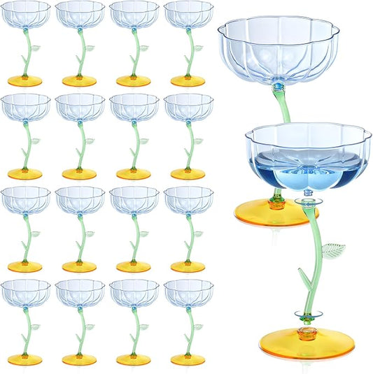 24 Pcs Blue Plastic Ribbed Coupe Glasses Detachable 7oz Flower Cocktail Glasses Modern Wavy Plastic Cocktail Coupes Disposable Martini Glasses Mimosa Glassware champagne goblets (24, Blue) by Unknown