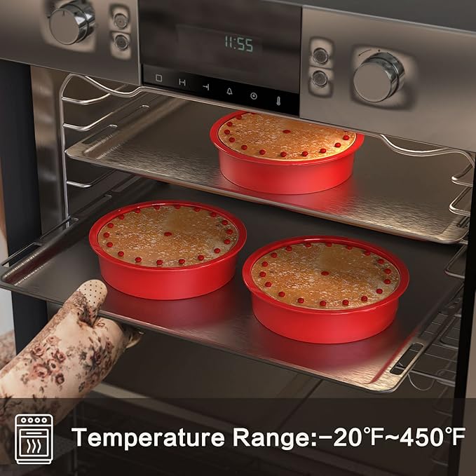SILIVO 8 Inch Cake Pans(3 Pack) - Nonstick Silicone Round Cake Pans for Layercake, Cheesecake and Chocolatecake