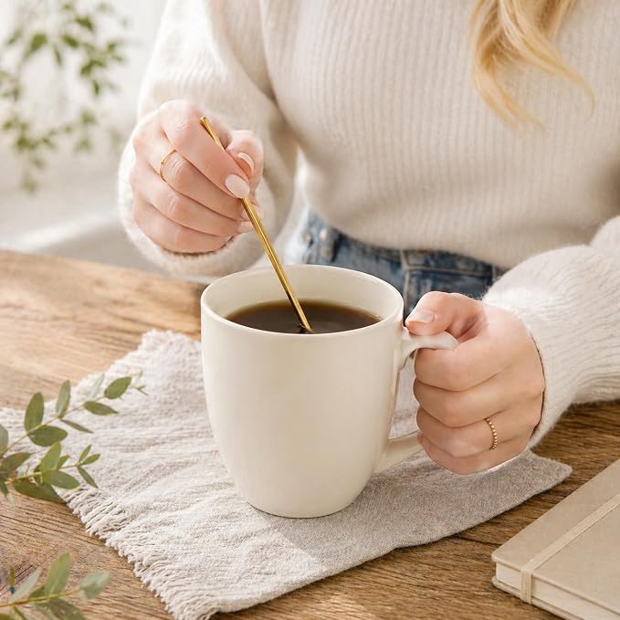 AmorArc 12oz Coffee Mugs Set of 6, Ceramic Coffee Mugs for Man, Woman, Dad, Mom, Modern Coffee Cups with Handle for Tea/Latte/Cappuccino/Cocoa. Dishwasher&Microwave Safe, Light Beige - Image 4
