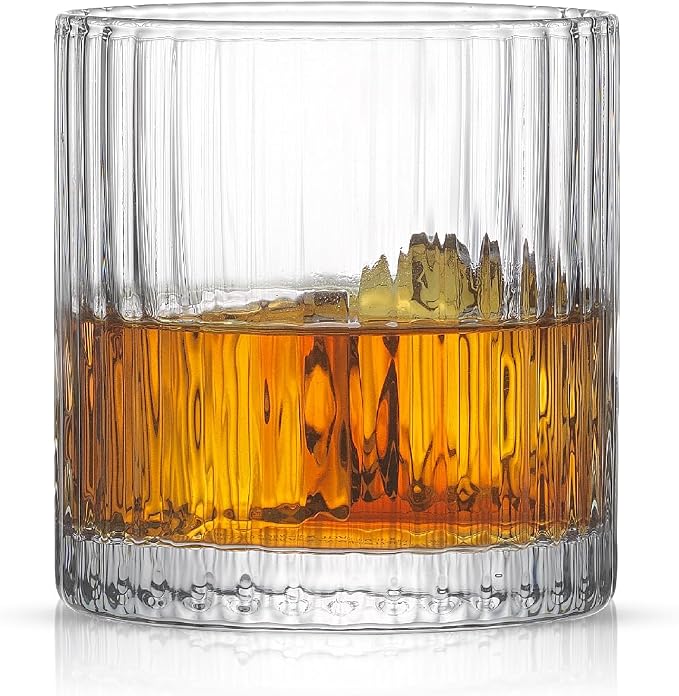 JoyJolt Elle 10oz Double Old Fashioned Whiskey Glasses - Set of 2, Lead-Free Glassware, Dishwasher Safe, Vintage Style Drinking Glasses - Image 8