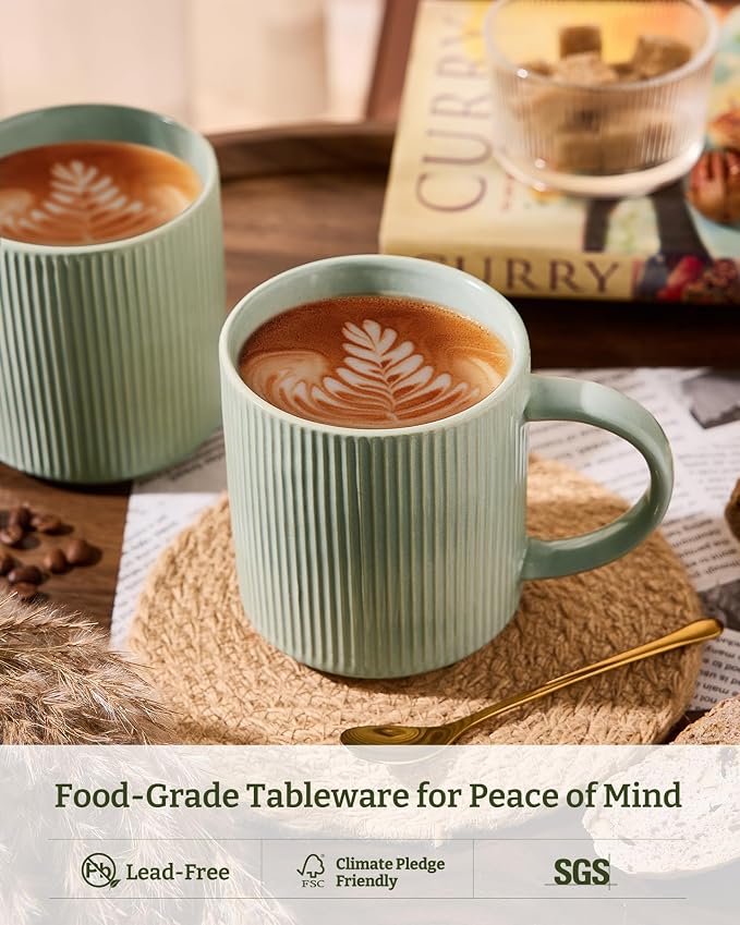 famiware Coffee Mug Set for 6, Star 16 oz Catering Mugs Cup Set with Handle for Coffee, Tea, Cocoa, Milk - Ceramic Stoneware Drinkware Set, Matte Green - Image 2