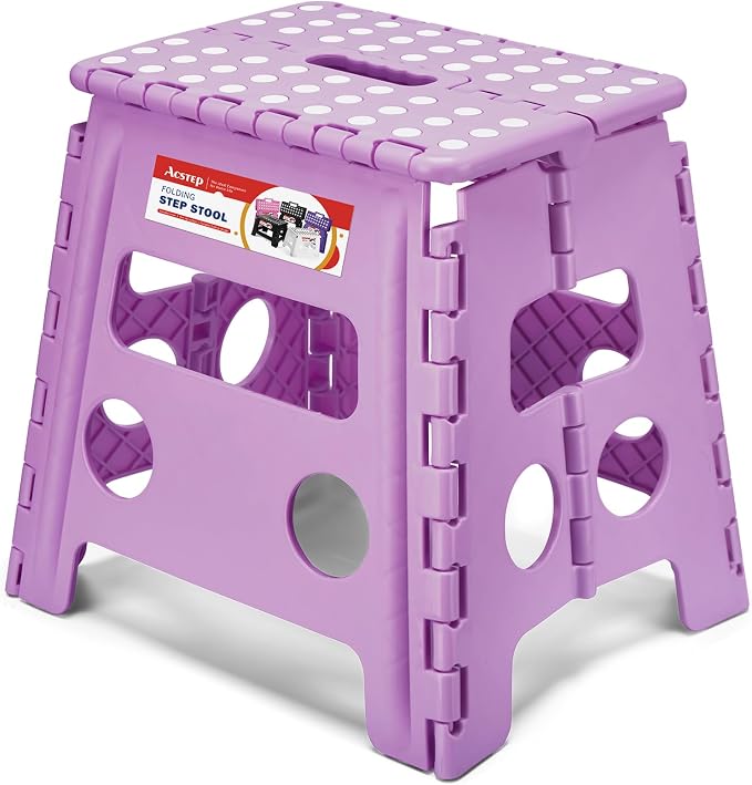 ACSTEP Foldable Step Stool for Adults 13 Inch, 300 lbs, Light Purple | Lightweight Stepping Stool with Handle and Non-Slip Surface, for Reaching Kitchen Cabinets, Bathroom Shelves and Closets by ACSTEP