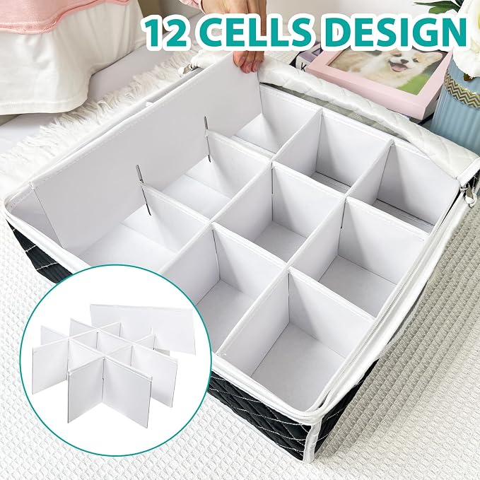 China Dinnerware Storage Containers Set- Dish,Mug,Stemware Storage Cases - Quilted Box Bins Stackable with Divider,handles,Clear Window for Cups,Plates,Wine Glasses Moving Set of 6 (Black) - Image 6