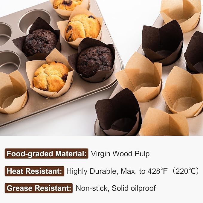 200pcs Tulip Cupcake Liners, Premium Muffin Liners Holders for Baking Cups, Greaseproof Cupcake Wrappers in Standard Size, Classic Parchment Paper Cupcakes Liner for Party, Christmas by JIRNGLA - Image 4