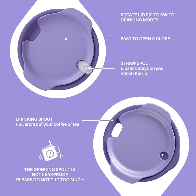 Ideus 14 oz Insulated Coffee Mug with Handle and Lid, Double Wall Stainless Steel Vacuum Thermal Coffee Mug, Travel Coffee Cup for Home and Office, Violet - Image 4