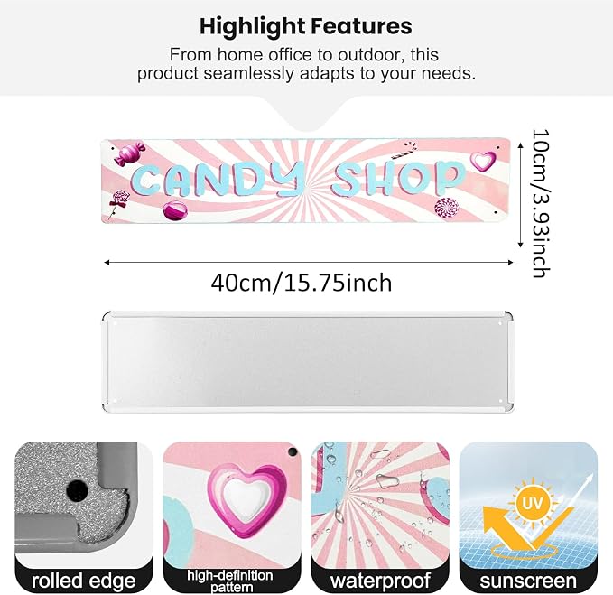 Candy Shop Sign Candy Bar Sign Girl’S Bedroom Decor Retro Wall Decor Vintage Decoration For Home Store Cafe 4×16 Inches - Image 2