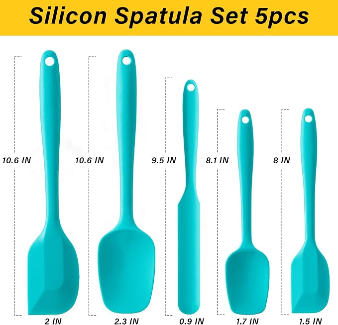Silicone Spatula Set,5 Piece Food Grade Rubber Spatulas,Mint Green | Spatulas Silicone Heat Resistant for Baking,Cooking,and Mixing High Heat Resistant Non Stick Dishwasher Safe BPA-Free - Image 2