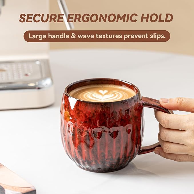 Crimson Surge Ceramic Coffee Mug - 21 oz Unique Reactive Glaze Coffee Cup with Large Handle, Aesthetic Cute Mug for Men Women Desk Gift Box - Image 7