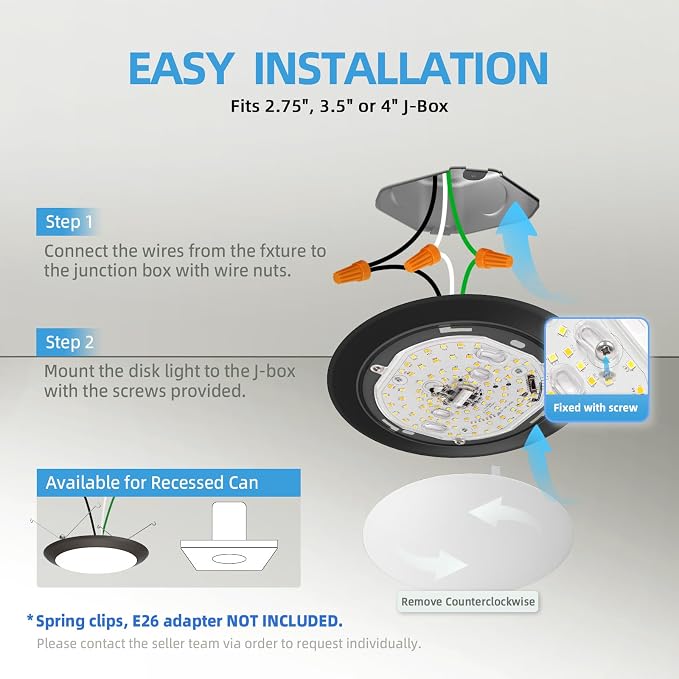ECOELER 5/6 Inch Black LED Disk Lights, Dimmable Flush Mount Ceiling Disc Lights, 2700K/3000K/4000K/5000K/6000K Selectable, 16.5W, 1100Lm, Low Profile Surface Mount Ceiling Light, ETL&FCC - Image 6