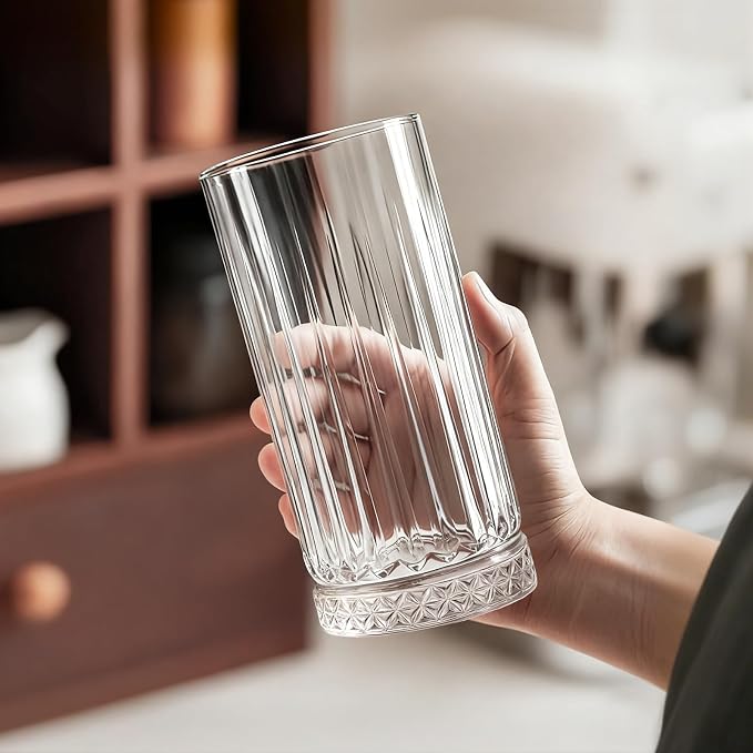 Ruckae Drinking Glasses Set of 8,15 oz and 7 oz Kitchen Water Glass Cups Set,Clear Ribbed Glassware Dishwasher Safe,Mixed Drinkware for Beer,Juice,Cocktail,Whiskey,Milk and Various Mixed Drinks - Image 9
