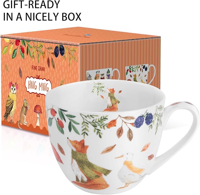 Autumn Forest Animal Mug - 20 oz Bone China Coffee Mug with Fox, Squirrel & Duck, Cozy Fall Gift for Nature Lovers and Friends, Designed in England by Harvest Green Studio - Image 3