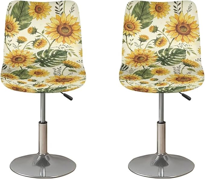 Sunflower Leaf Set of 2 Bar Stool Covers,Stretchable Bar Stool Covers Removable Bar Stool Chair Covers for Dining Room Cafe Furniture Chair Seat Protectors by Sellikakes