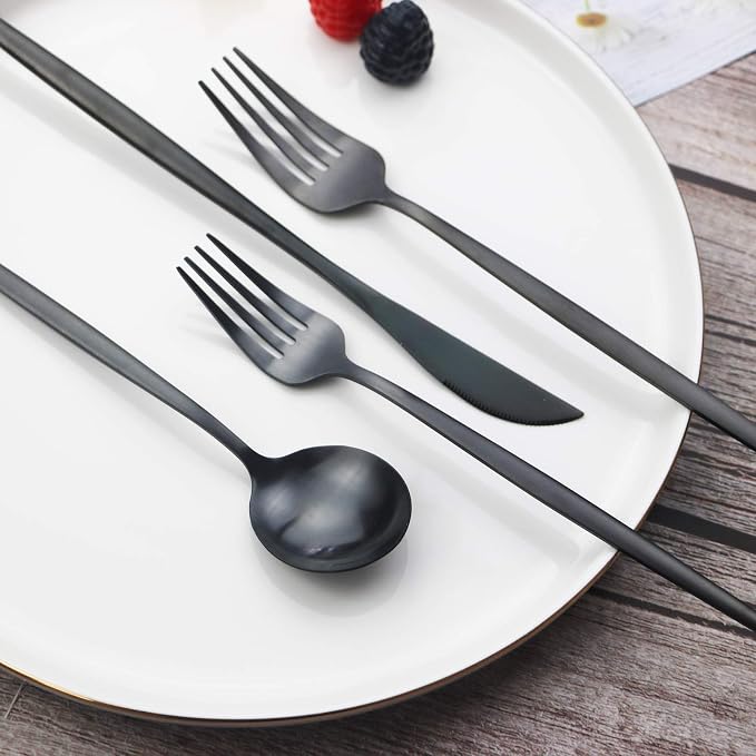 JASHII Flatware Silverware Set Stainless Steel Satin Finish Cutlery Set Service for 6, 30-Piece Spoons And Forks Kitchen Utensil Set, Dishwasher Safe (Matte Black) - Image 6