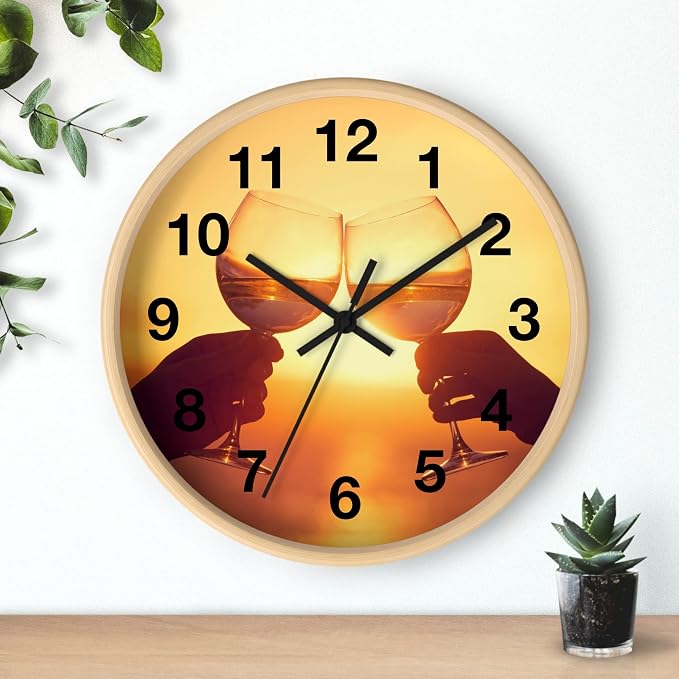 Mozingo ~ Wine Clock for Kitchen Bar Wall It's Wine O'clock Silent Time Gift Home Decor Made In USA, 10" (Hour Marks - Numbers, Clock Frame Color - Natural Wood, Wine Theme #05) - Image 3