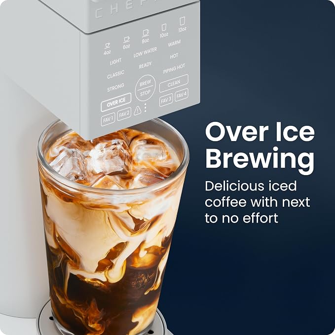 Chefman Caffeinator Single Serve Coffee Maker, Brew Kcups & Grounds, Drip Coffee Machine with Brew Strength Settings, Iced Coffee Function, 45 oz. Removable Water Reservoir - Image 9