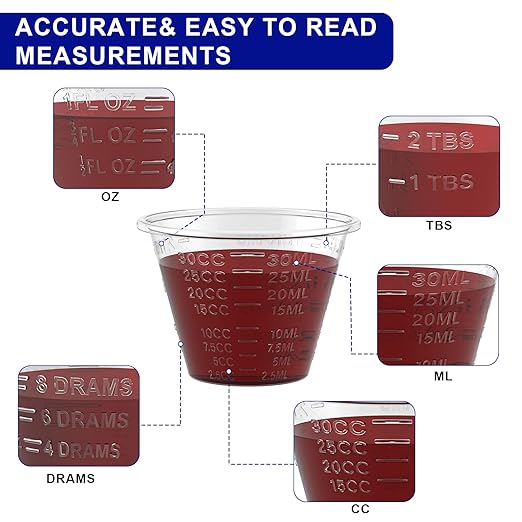 Disposable Medicine Cups Graduated, Bulk Pack of 2000, 1 oz (30ml) Small Plastic Measuring Cup for Liquid Medication, Paint, epoxy, Pill and Resin