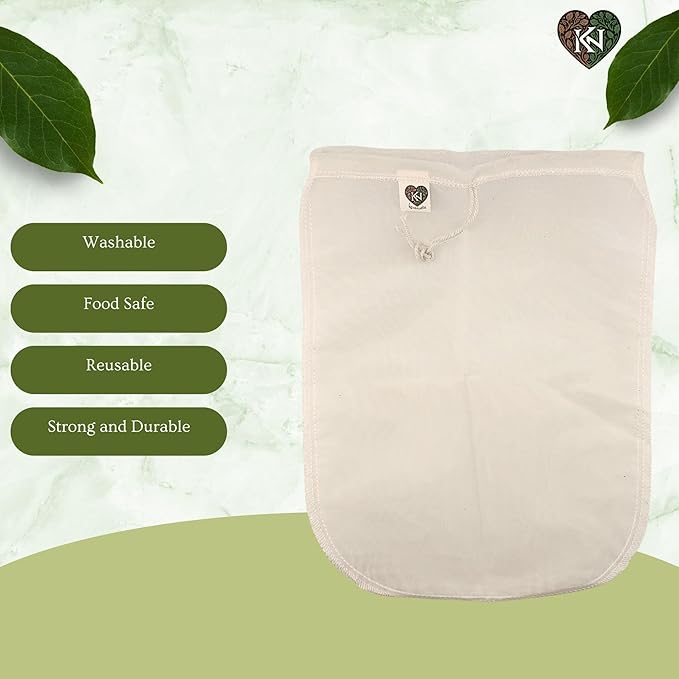 Cheesecloth 100 Micron Nylon Mesh Bag with Drawstring, Reusable & Washable Fine Mesh Filter for Kava, Nut Milk & Cold Brew Coffee | 230°F Temperature Resistant, BPA-Free Material, (10" x 12)