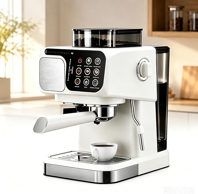 Home Coffee Machine with Grinder Anti-Rust 3-5 Cups | Sleek plastic body available in modern White and Black to fit any kitchen.(White) by Unknown