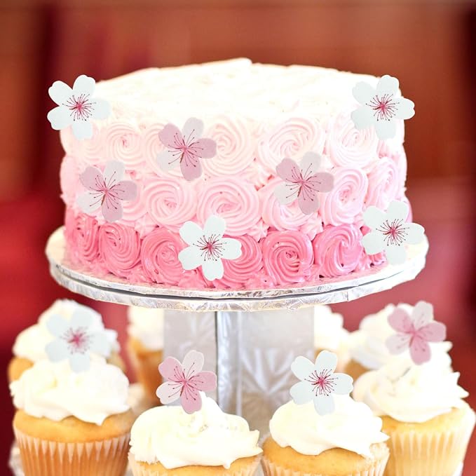 60pcs Edible Flowers Cake Decorations – Edible Flowers Cupcake Toppers | Edible Flowers Cherry Blossoms Cake Toppers Decorations Wafer Paper, Flower Cupcake Toppers for Wedding Birthday Party - Image 5