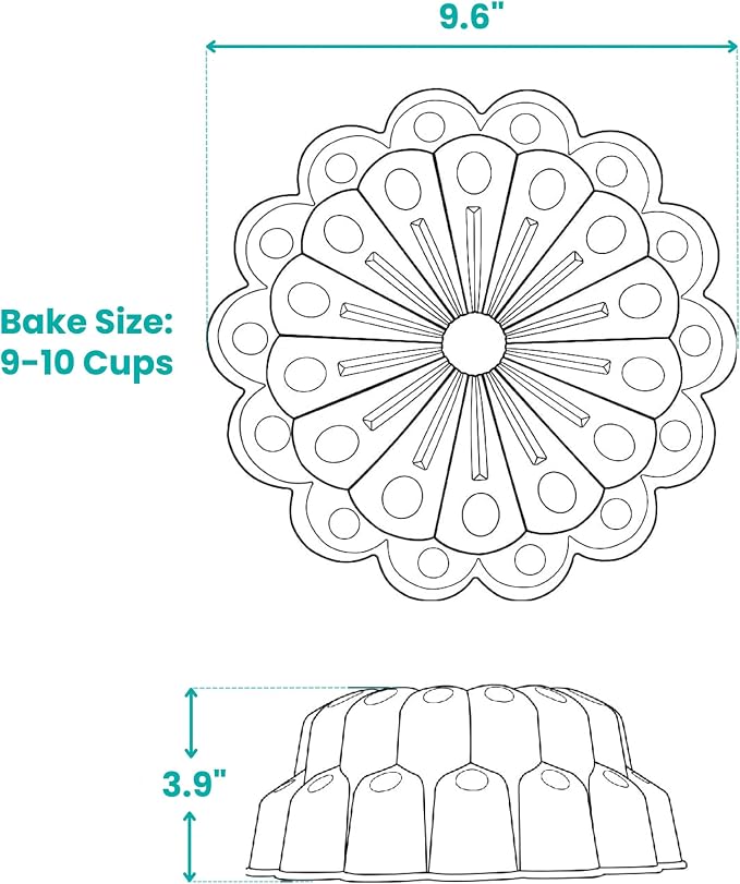 Baker's Secret Nonstick Fluted Cake Pan 10 Cups, Perfect for Fluted Cakes, Die Cast Aluminum Cake Pans, Easy Release, compatible with Fluted Cake Pans - The Cast Aluminum Collection (Marquise) - Image 2