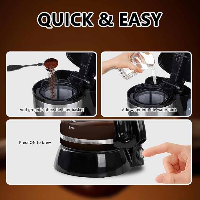 5 Cup Compact Coffee Maker,0.75L Small Drip Coffee Machine | 650W Fast Brew, Glass Carafe, Space Saving Design for 1-2 People, Ideal for Apartment, Dorm and Office Use - Image 3