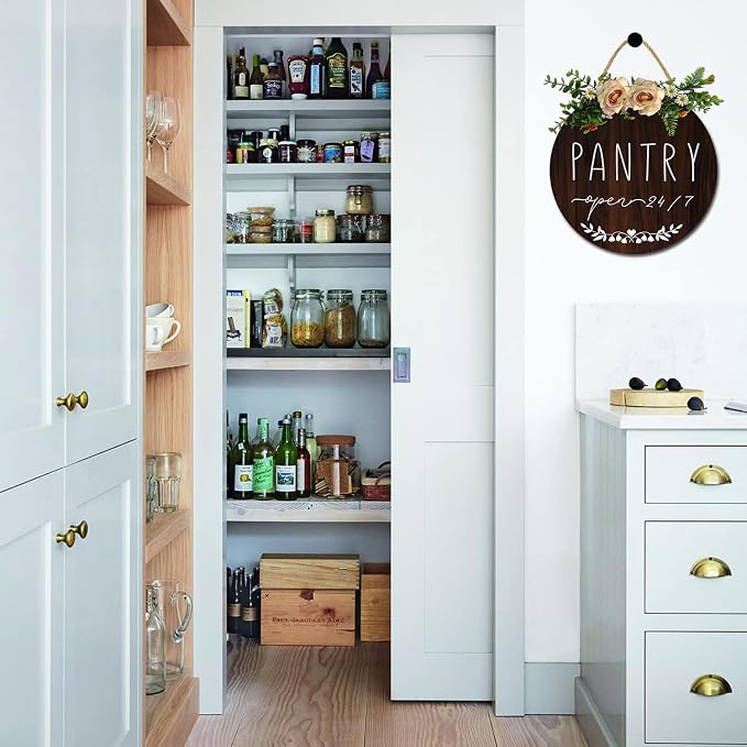 Pantry Sign Pantry Wall Decor Farmhouse Pantry Sign Wooden Rustic Pantry Sign Retro Pantry Hanging Sign Wooden Art Printed Decor for Home Pantry Room Holiday Decoration, 11x11 Inch - Image 2