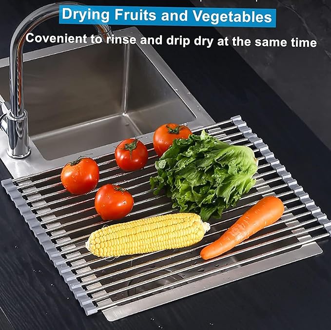 Seropy Extra Large 20.5"x13.7" Roll Up Dish Drying Rack Over The Sink Dish Drainer for Kitchen Counter, Sink Drying Rack Drying Mat Folding Rack Kitchen Sink Organizer Home Essentials - Image 4