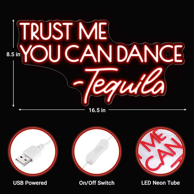 Kavaas Trust Me You Can Dance - Tequila Neon Sign, Neon Bar Signs for Home Bar Decor, Man Cave Pub Party - Best Gifts for Tequila Lover, Husband, Father, Birthday, Christmas - Image 3