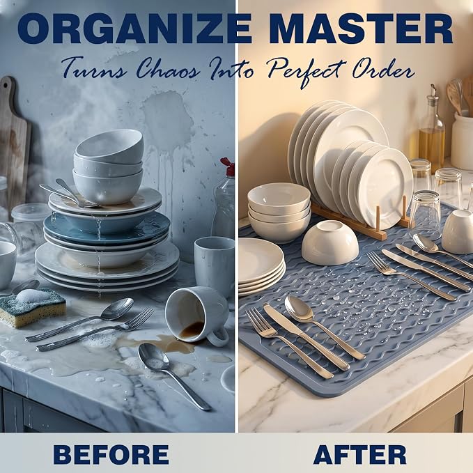 2 Pack Caketime Silicone Dish Drying Mat for Kitchen Counter Under Bathroom Sink Near Faucet Absorbent for Dishes Water Heat Resistant Pad with Soap Holder Decor essentials 17inchx6inch Green - Image 7