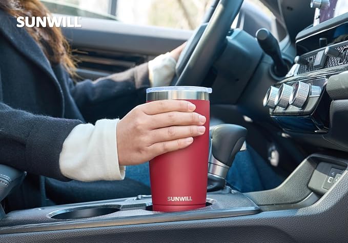SUNWILL Travel Coffee Tumbler 20 oz, Insulated Mug with Lid, Stainless Steel Cup for Hot and Cold Drinks, Powder Coated Wine Red - Image 6