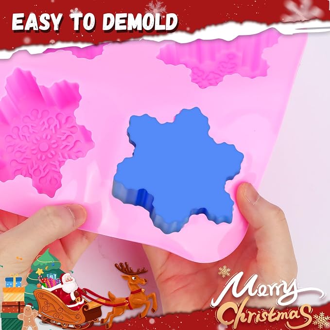 3Pcs Snowflake Molds Christmas Silicone Cake Trays Cookie Soap | Reusable Non Stick Chocolate Molds, for Christmas Muffin Jelly Ice Cube Making, Winter Party Home Decorations - Image 4