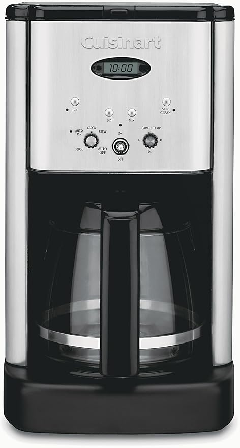 Cuisinart DCC-1200P1 Brew Central 12-Cup Programmable Coffeemaker Coffee Maker, Carafe, Brushed Chrome | Brew Central coffee machine & coffee pot with 1-4 cup settings, auto-off & built-in charcoal water filter, DCC-1200P1 by Cuisinart