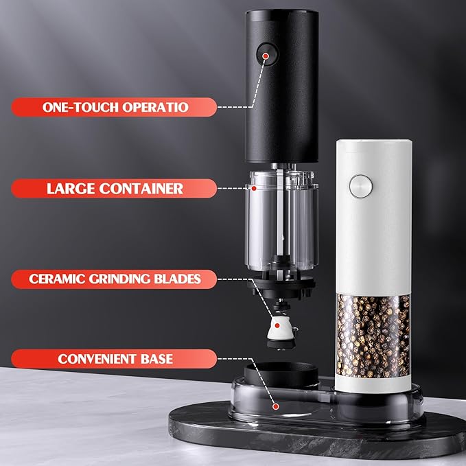 Electric Salt and Pepper Grinder Set Automatic Grinder for Kitchen Battery Pepper Mill Shakers Adjustable Coarseness Upgraded Larger Capacity with Led Gifts for Mom - Image 8