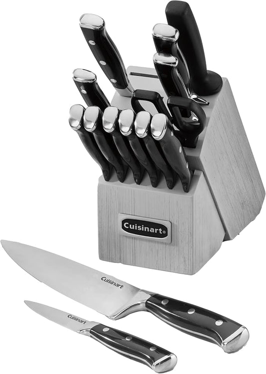 Cuisinart Classic Forged Triple Rivet, 15-Piece Knife Set with Block, Superior High-Carbon Stainless Steel Blades for Precision and Accuracy (Black/Gray) by Cuisinart