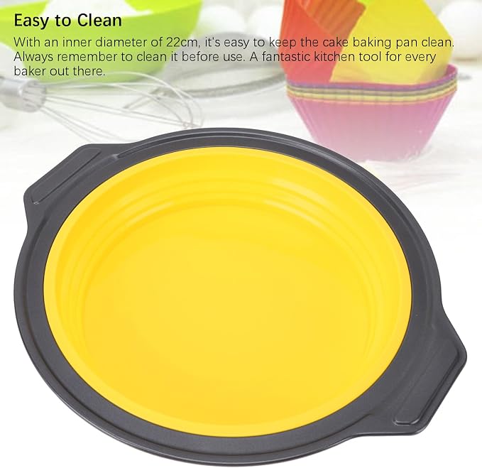 Cake Baking Pan, Silicone Cake Pan Foldable Press Type Quick Release Round Baking Pan for Layer Cake Cheese Cake Chiffon Cake (Yellow) - Image 3