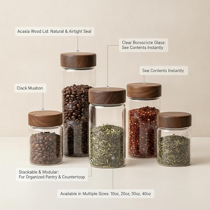 Clear Glass Storage Jar with Acacia Wood Lid - Kitchen Canister for Pantry Organization, Countertop Display, and Dry Food Storage - Image 5