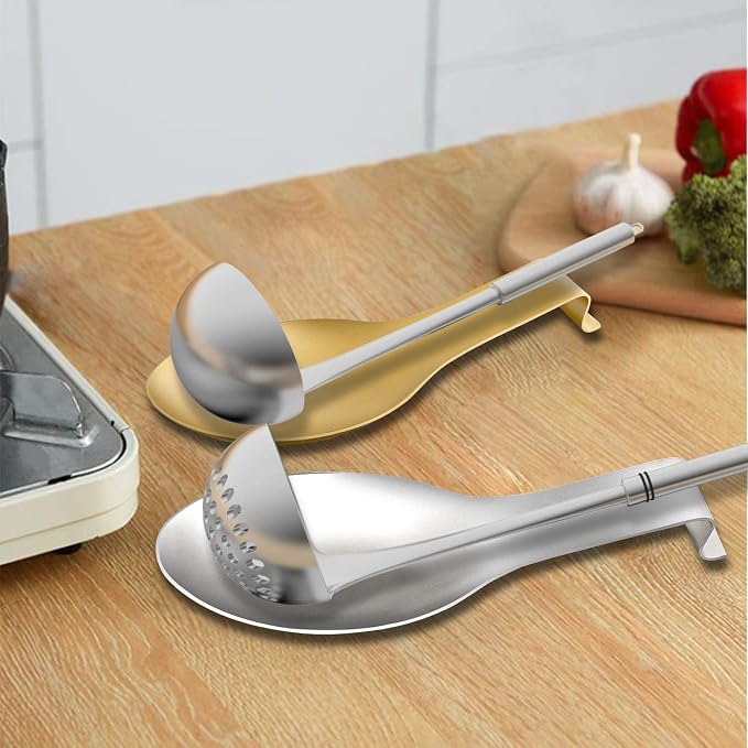 VanlonPro Stainless Steel Spoon Rest, Spatula Ladle Holder, Stainless Steel Utensil Spoon Rest Holder, Brushed Finish, Dishwasher Safe 9.8 x 3.7 Inch (Silver 1PC) - Image 3