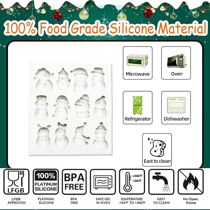 1 Pcs Christmas Silicone Molds Snowflake Snowman Chocolate Molds Ice Crystal 12 Styles Snowman Christmas Ornament Silicone Mold for Winter Home Decor Epoxy Ornament DIY Crafts