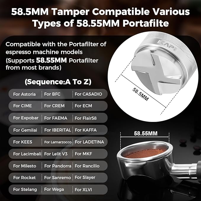 IKAPE Coffee Products, 58mm Coffee Distributor & Hand Tamper, Adjustable Depth Espresso Distributor Fits All 58mm Espresso Portafilter(Silver))